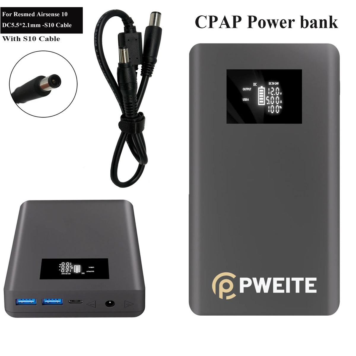 CPAP Battery Pack Power Bank DC Output 12V 15V 19V 20V 24V 3.75A 2.5A Powerbank For Resmed S9 Airsense 10 S11 S10 Airmini Curve